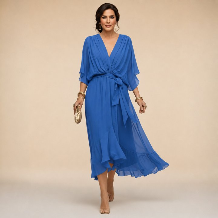 Divifa Penelope V-Neck Wrap Midi Dress
