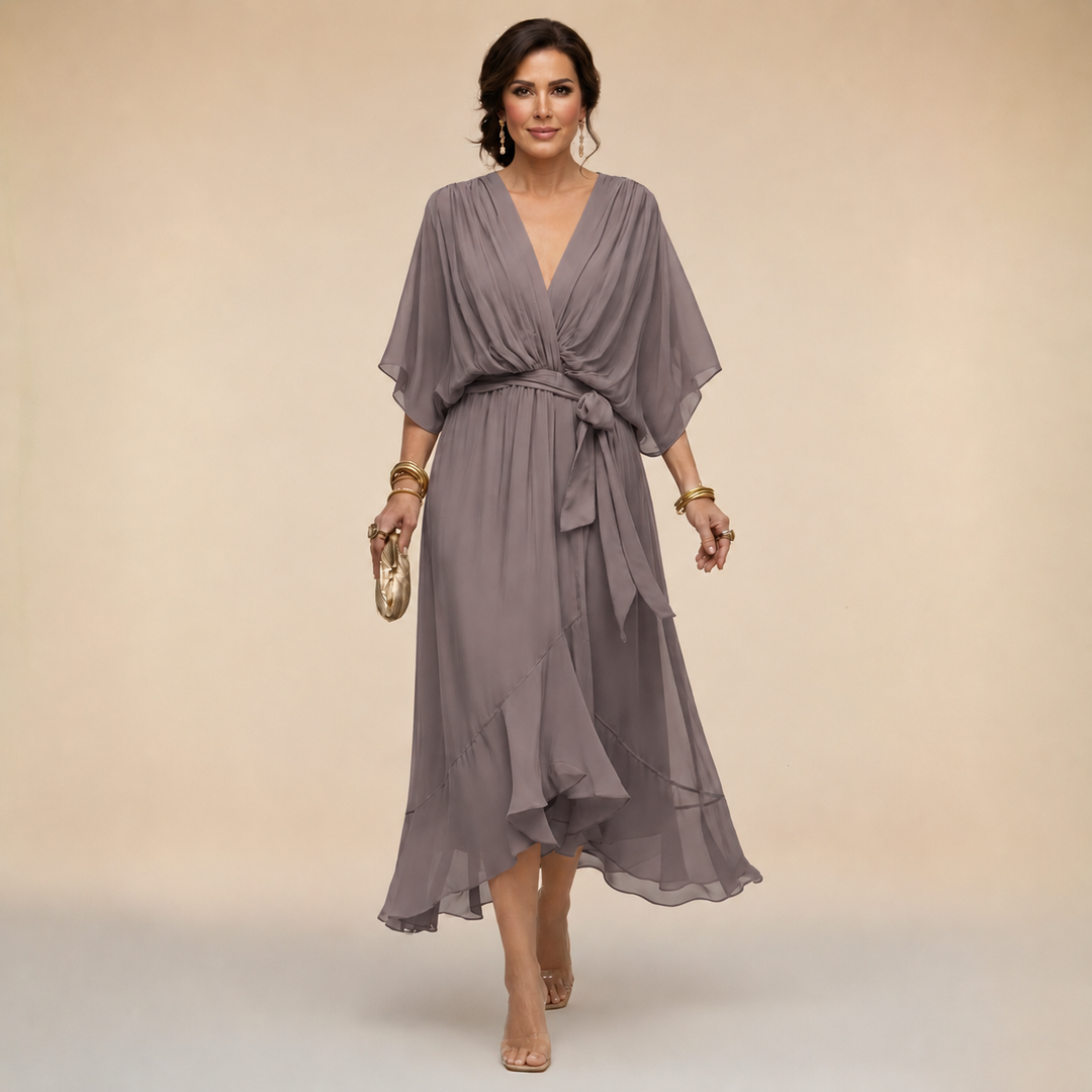 Divifa Penelope V-Neck Wrap Midi Dress