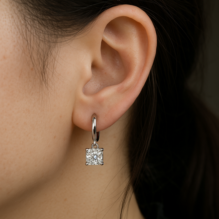 Divifa Aurora Square Earrings in White Gold-Plated stainless steel