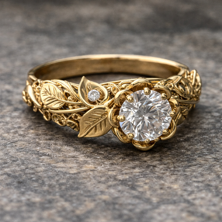 Divifa Golden Leaf Ring in Gold-Plated stainless steel