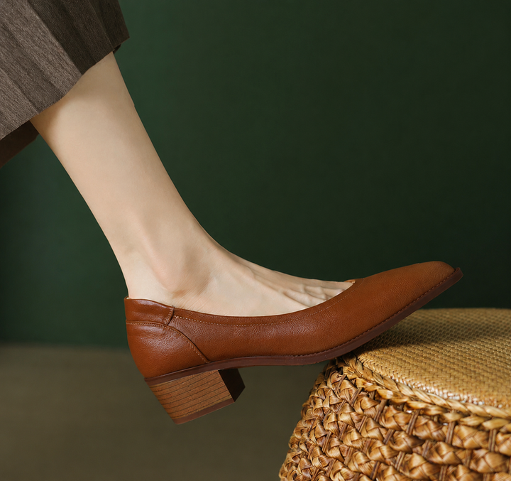 Divifa Cora Pointed Toe Block Heel Pumps Slip On Mid Shoes