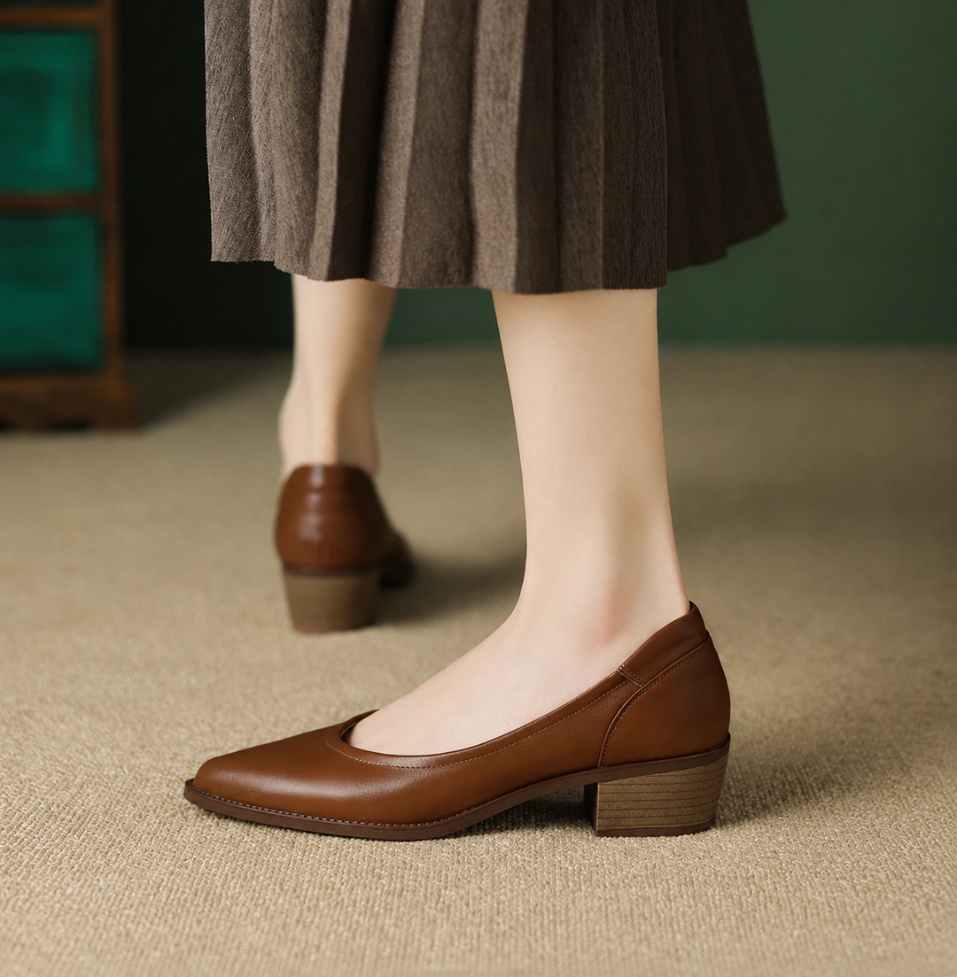 Divifa Cora Pointed Toe Block Heel Pumps Slip On Mid Shoes
