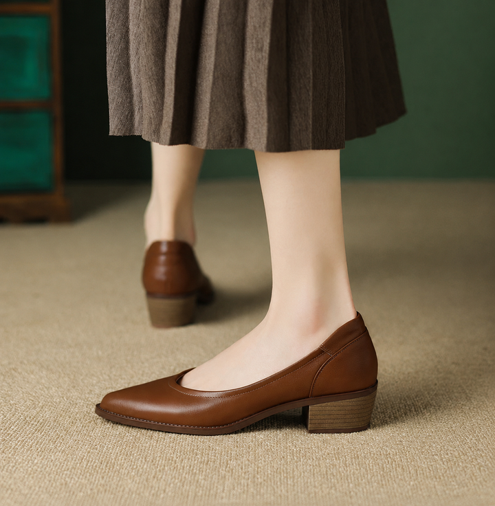 Divifa Cora Pointed Toe Block Heel Pumps Slip On Mid Shoes