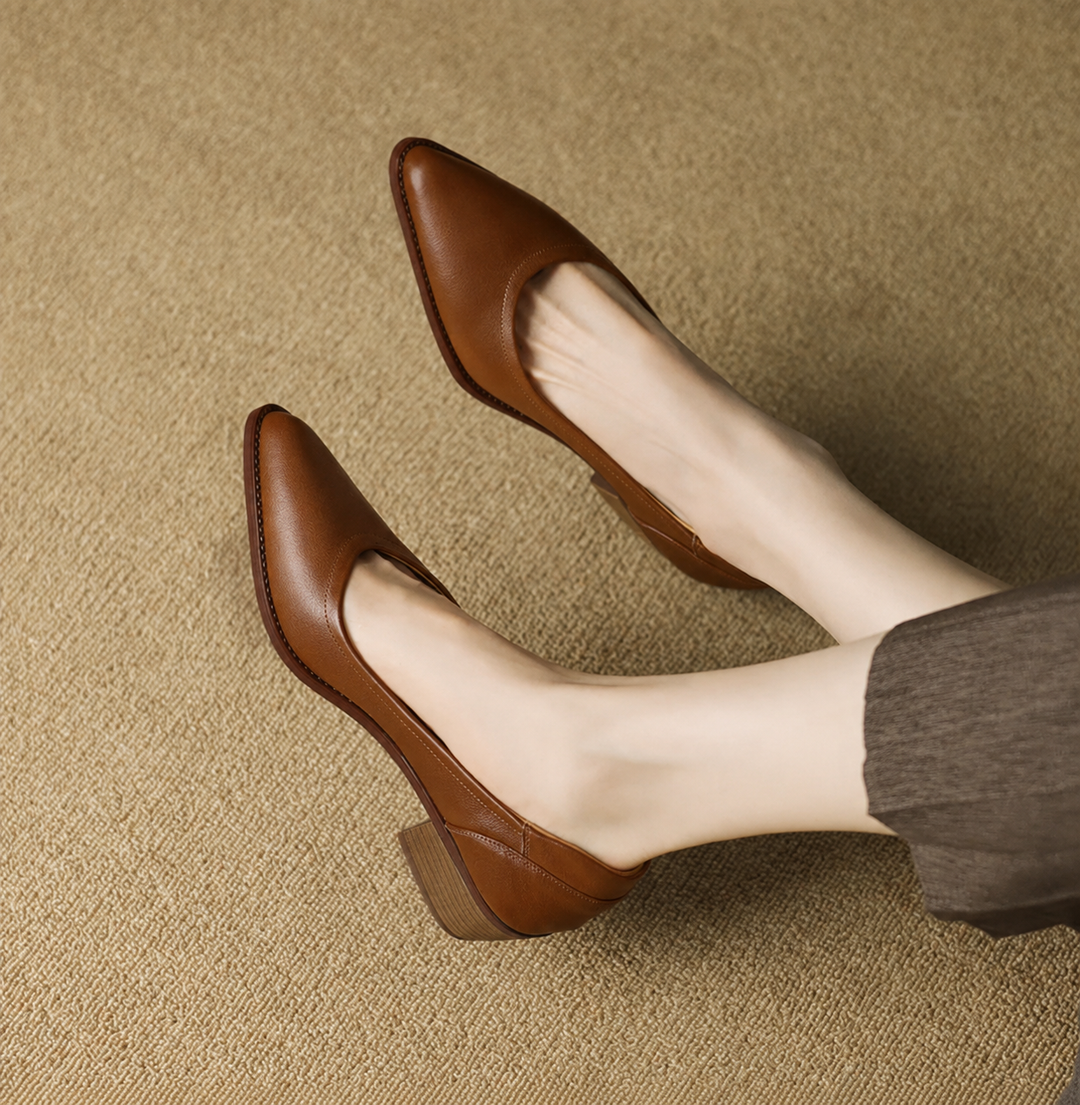 Divifa Cora Pointed Toe Block Heel Pumps Slip On Mid Shoes