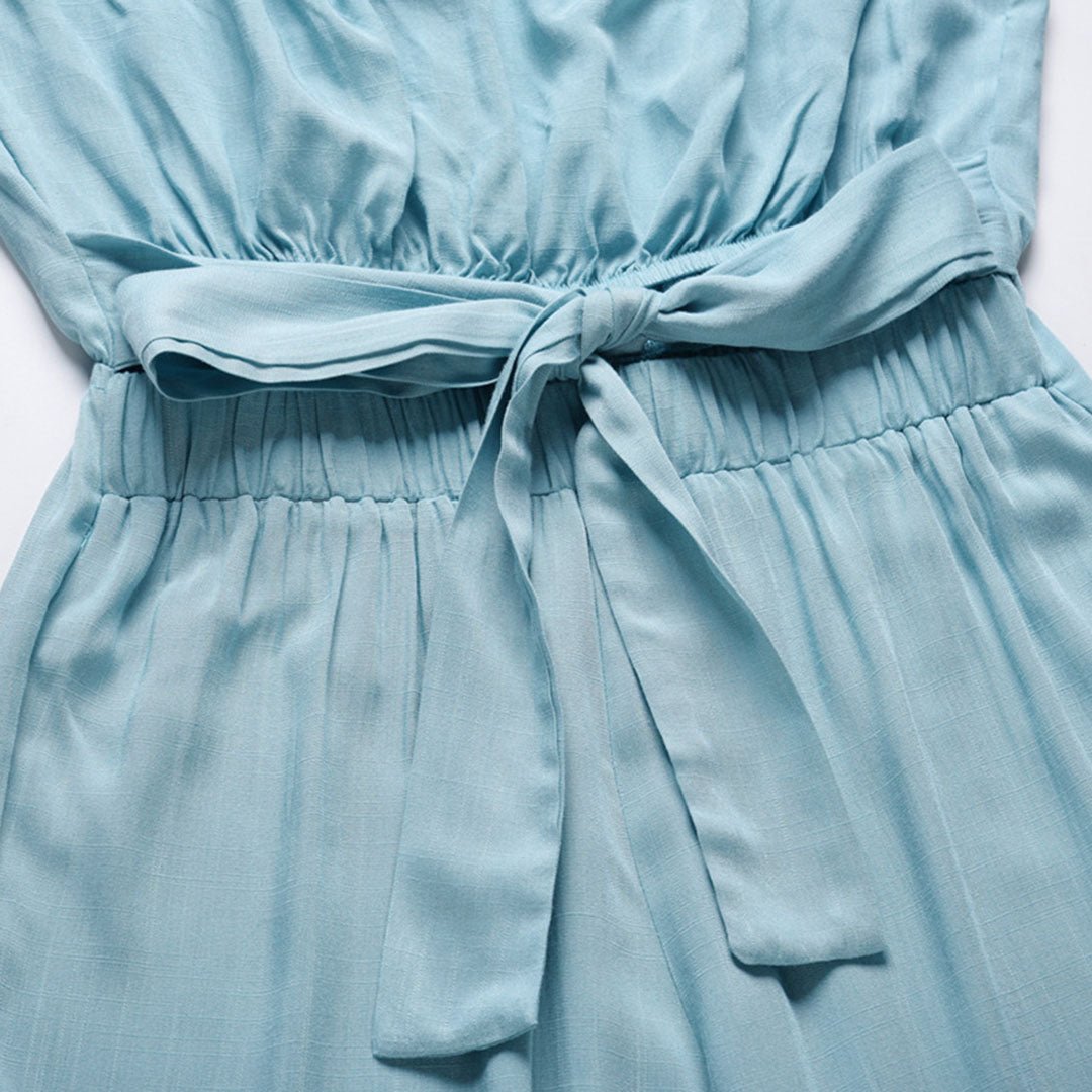 Divifa Sandy Strapless Tie Waist Wide Leg Jumpsuit