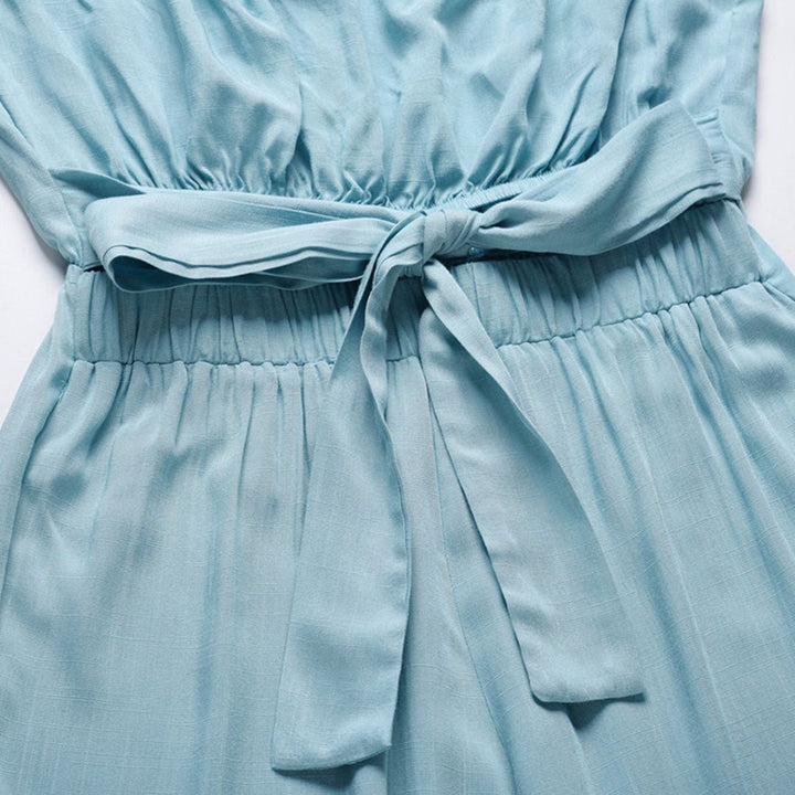 Divifa Sandy Strapless Tie Waist Wide Leg Jumpsuit