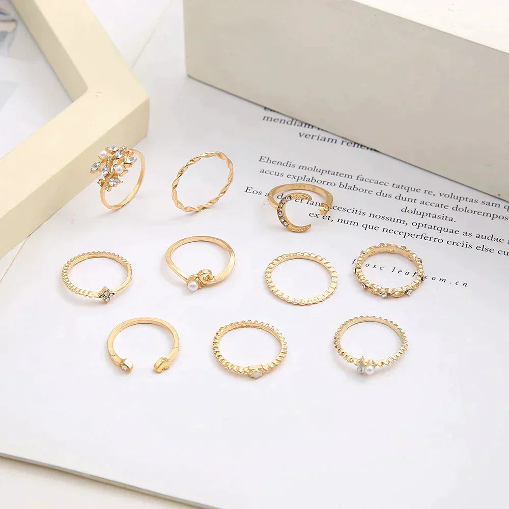 Divifa 10 Pack Ring in Gold-Plated stainless steel