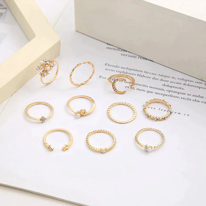 Divifa 10 Pack Ring in Gold-Plated stainless steel