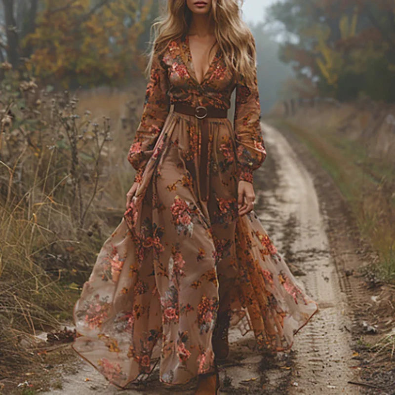 Divifa Selvara Bohemian Floral Maxi Dress
