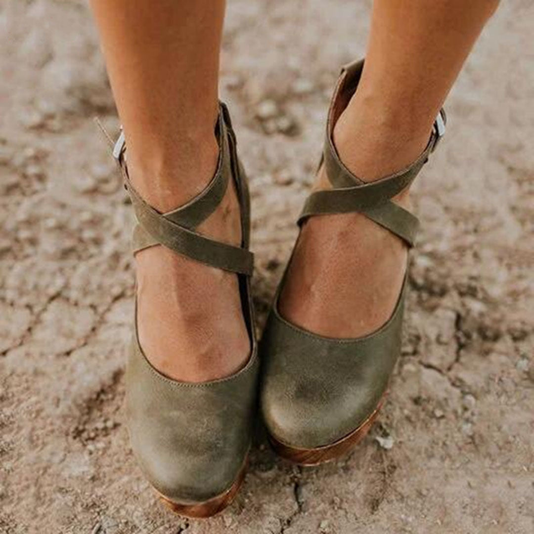 Divifa Teresa Elegant Wedge Heels with Closed Toe & Ankle Strap