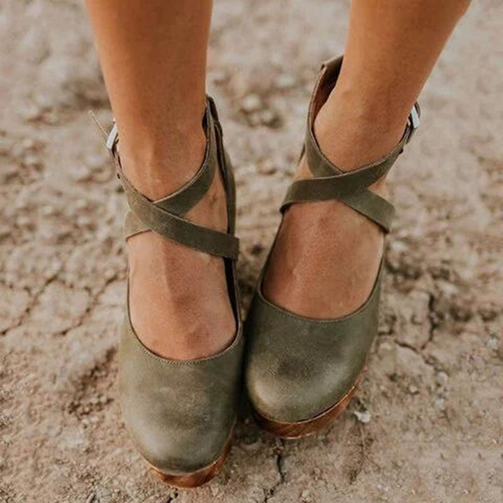 Divifa Teresa Elegant Wedge Heels with Closed Toe & Ankle Strap