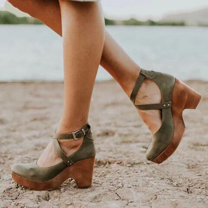 Divifa Teresa Elegant Wedge Heels with Closed Toe & Ankle Strap