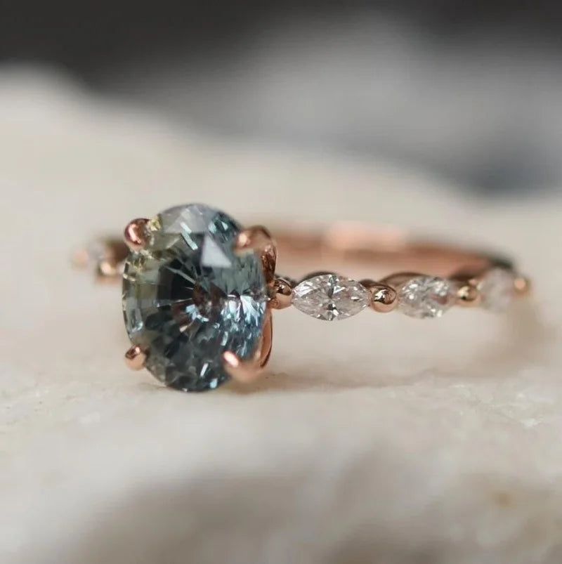 Divifa Vintage Sapphire Ring in Rose Gold-Plated stainless steel