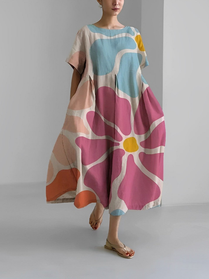 Divifa VALENTINA Summer Floral Dress with Flattering Cut and Freedom of Movement