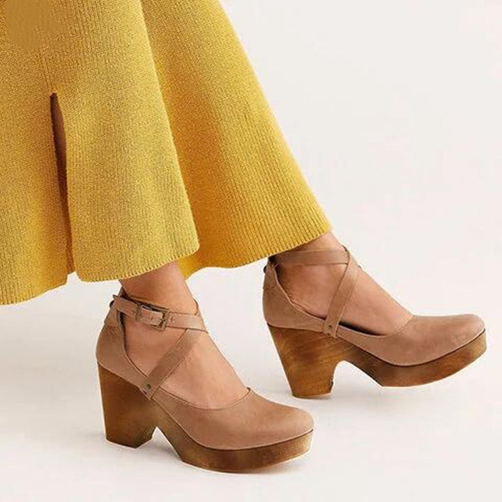 Divifa Teresa Elegant Wedge Heels with Closed Toe & Ankle Strap