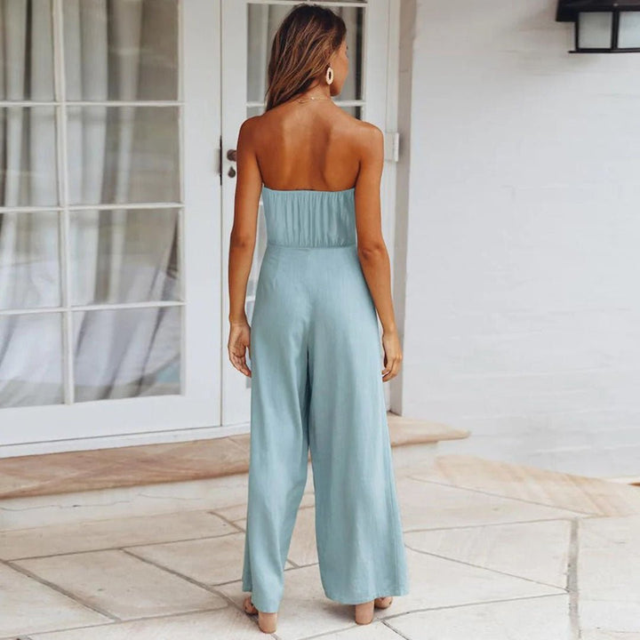 Divifa Sandy Strapless Tie Waist Wide Leg Jumpsuit