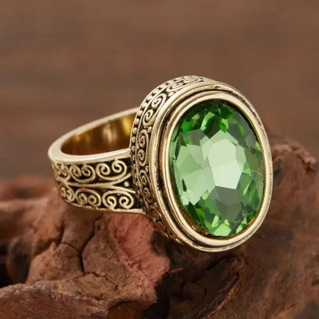 Divifa Green Rounded Ring in Gold-Plated stainless steel