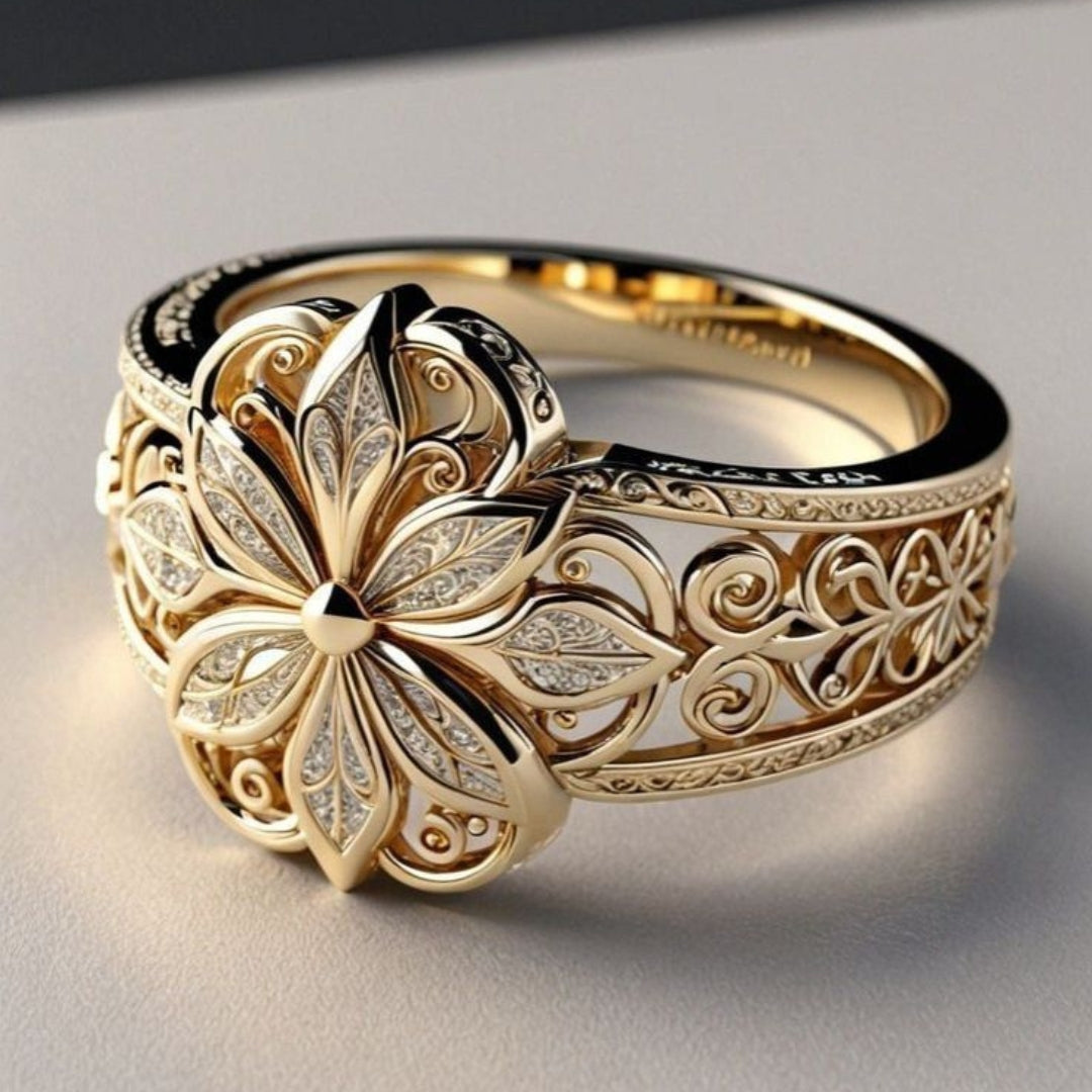 Divifa Exotic Floral Ring in Gold-Plated stainless steel