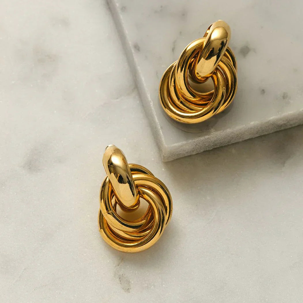 Divifa Statement Interlocking Earrings in White Gold-Plated stainless steel