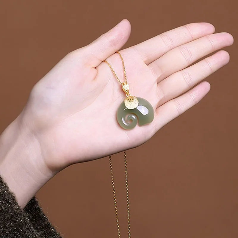 Divifa Hetian Jade Necklace in Gold-Plated stainless steel