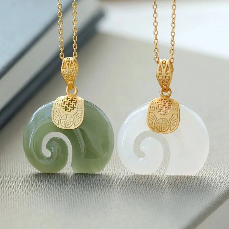 Divifa Hetian Jade Necklace in Gold-Plated stainless steel