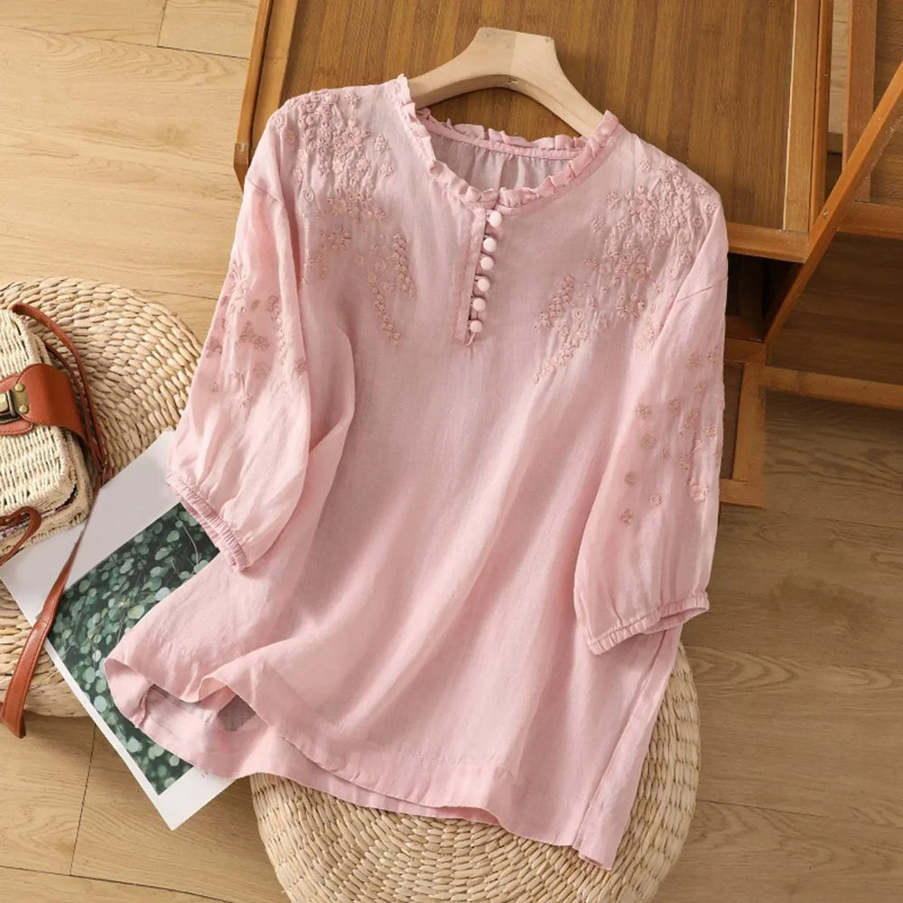 Divifa Suzanne Floral Button-Front Blouse