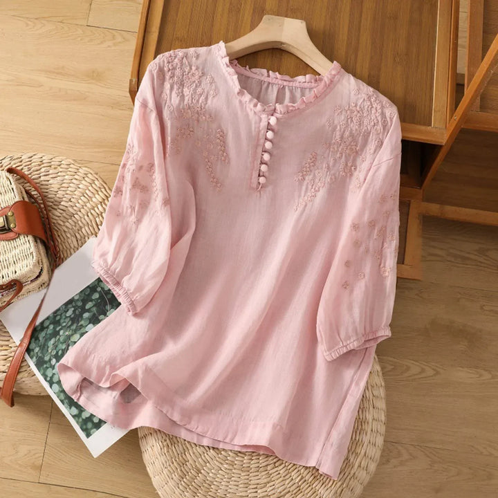 Divifa Suzanne Floral Button-Front Blouse
