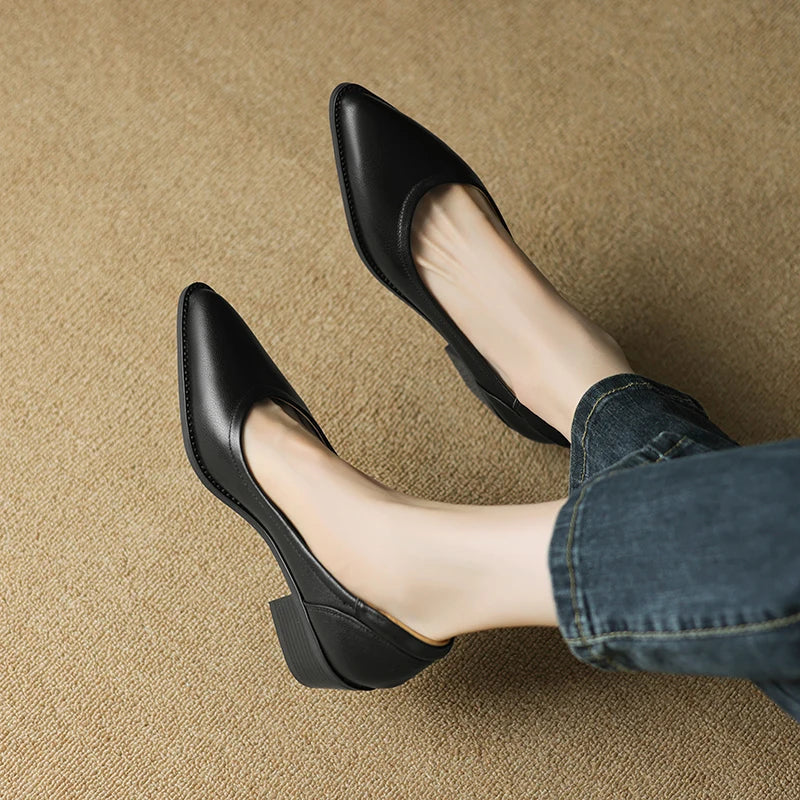 Divifa Cora Pointed Toe Block Heel Pumps Slip On Mid Shoes