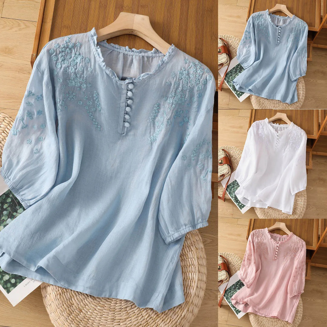 Divifa Suzanne Floral Button-Front Blouse