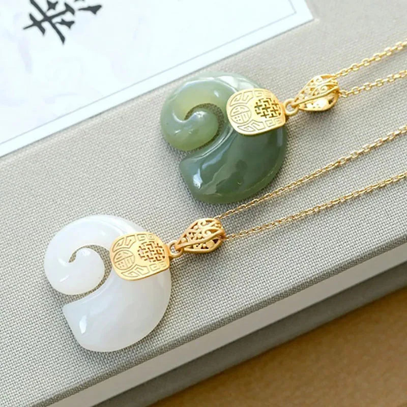 Divifa Hetian Jade Necklace in Gold-Plated stainless steel