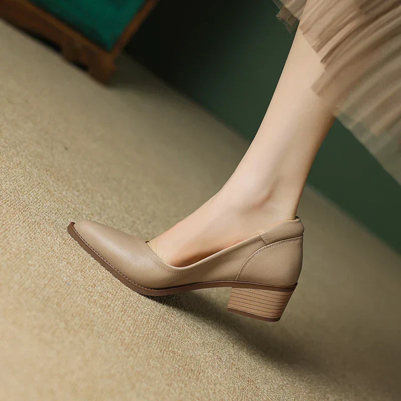 Divifa Cora Pointed Toe Block Heel Pumps Slip On Mid Shoes