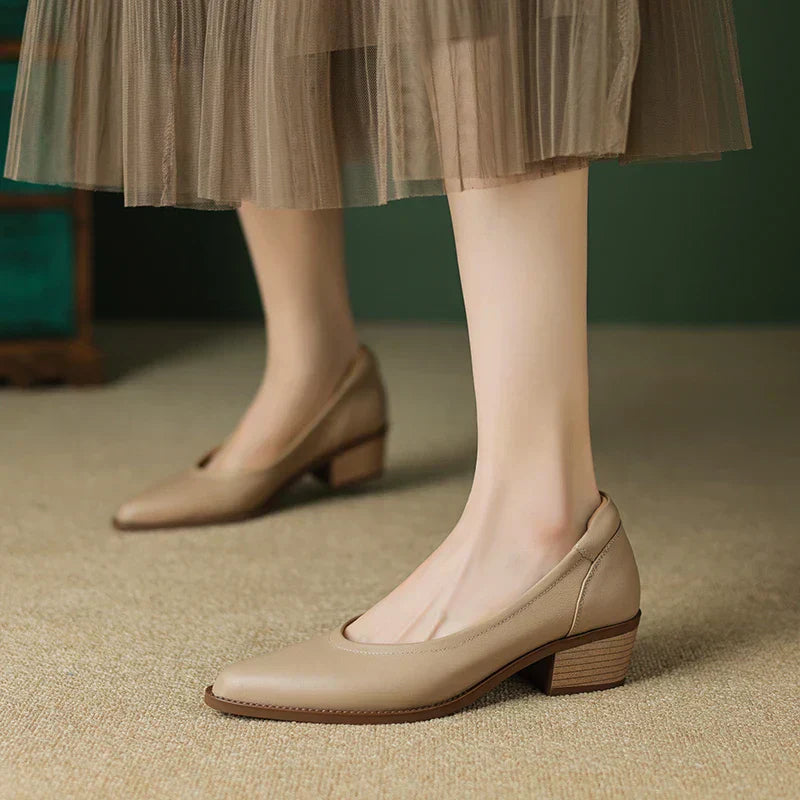 Divifa Cora Pointed Toe Block Heel Pumps Slip On Mid Shoes