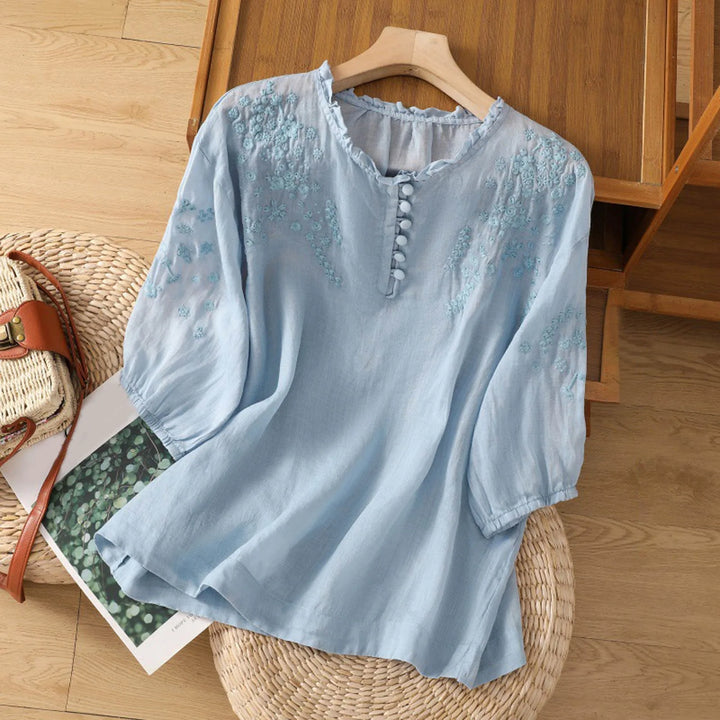 Divifa Suzanne Floral Button-Front Blouse
