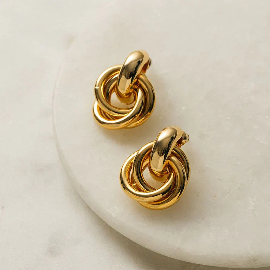Divifa Statement Interlocking Earrings in White Gold-Plated stainless steel