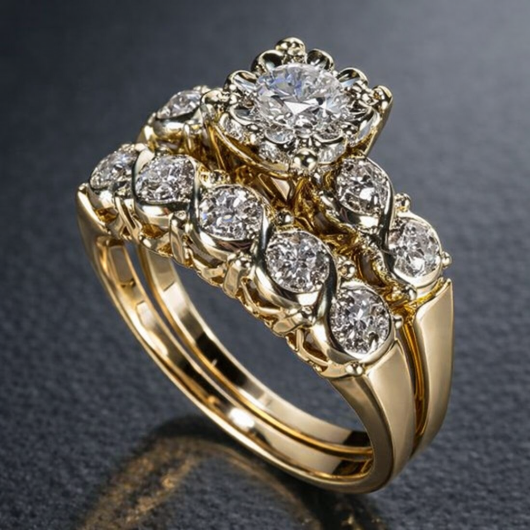 Divifa Vintage Sparkling Ring in Gold-Plated stainless steel