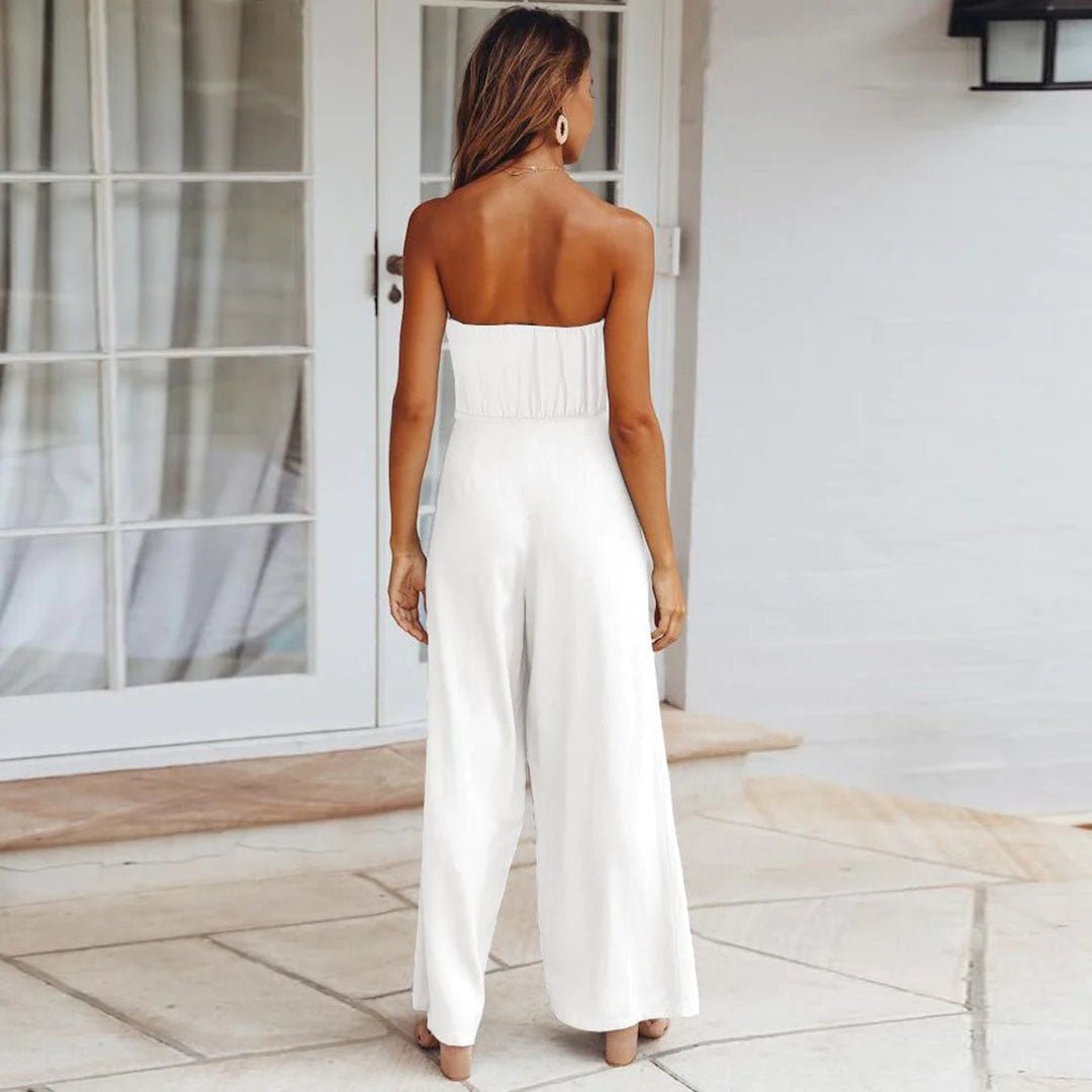Divifa Sandy Strapless Tie Waist Wide Leg Jumpsuit