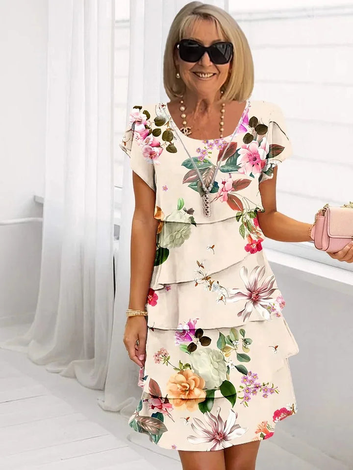 Divifa Mia Ruffled Floral Pleated Dress
