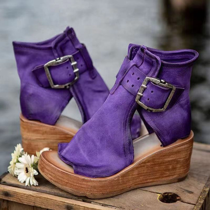 Divifa Dawn Wedge Sandals with Buckle in Boho Style