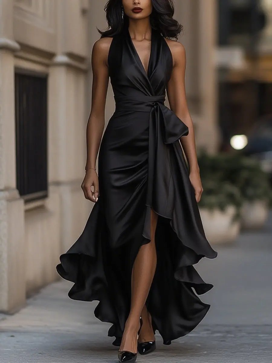 Divifa Calliope Halter Neck Maxi Dress