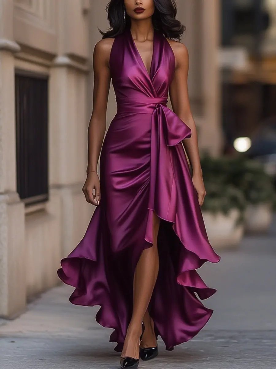 Divifa Calliope Halter Neck Maxi Dress
