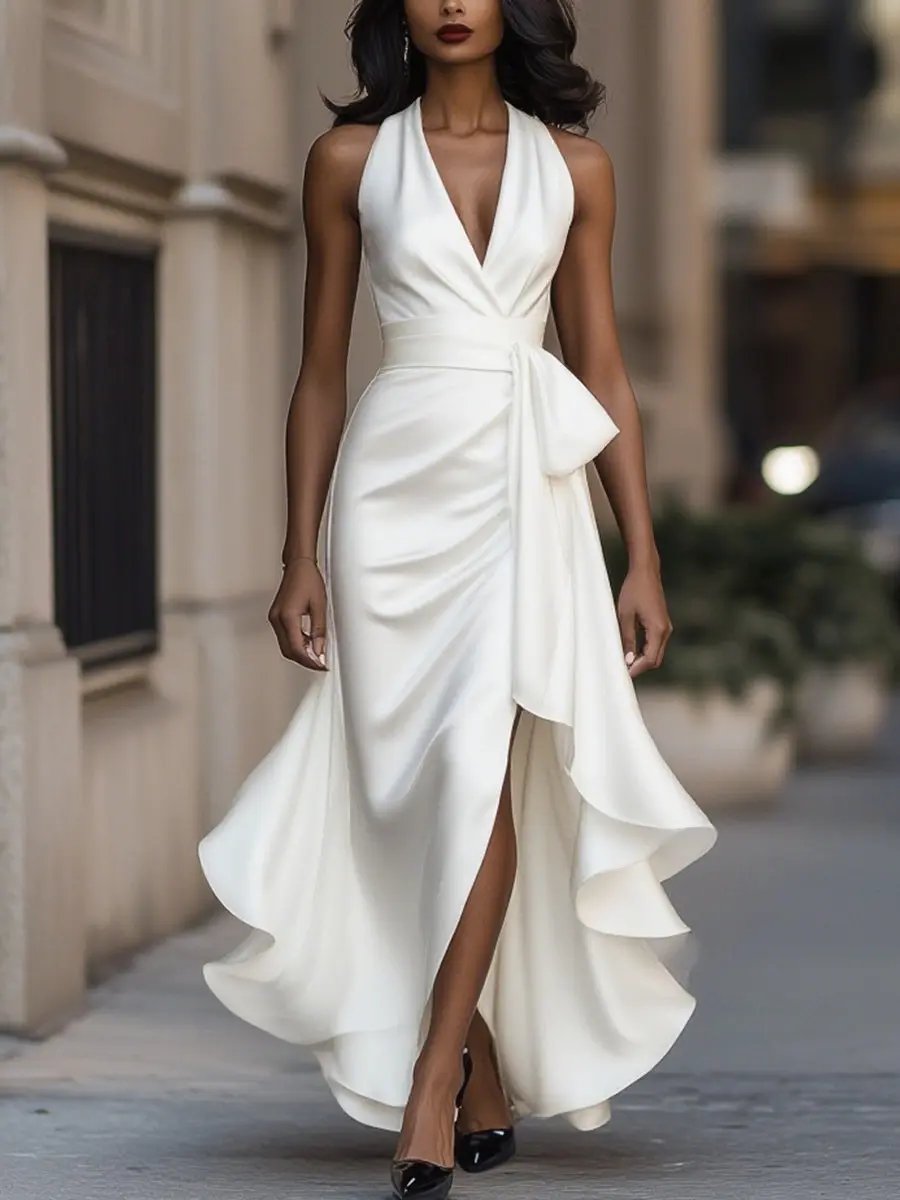 Divifa Calliope Halter Neck Maxi Dress