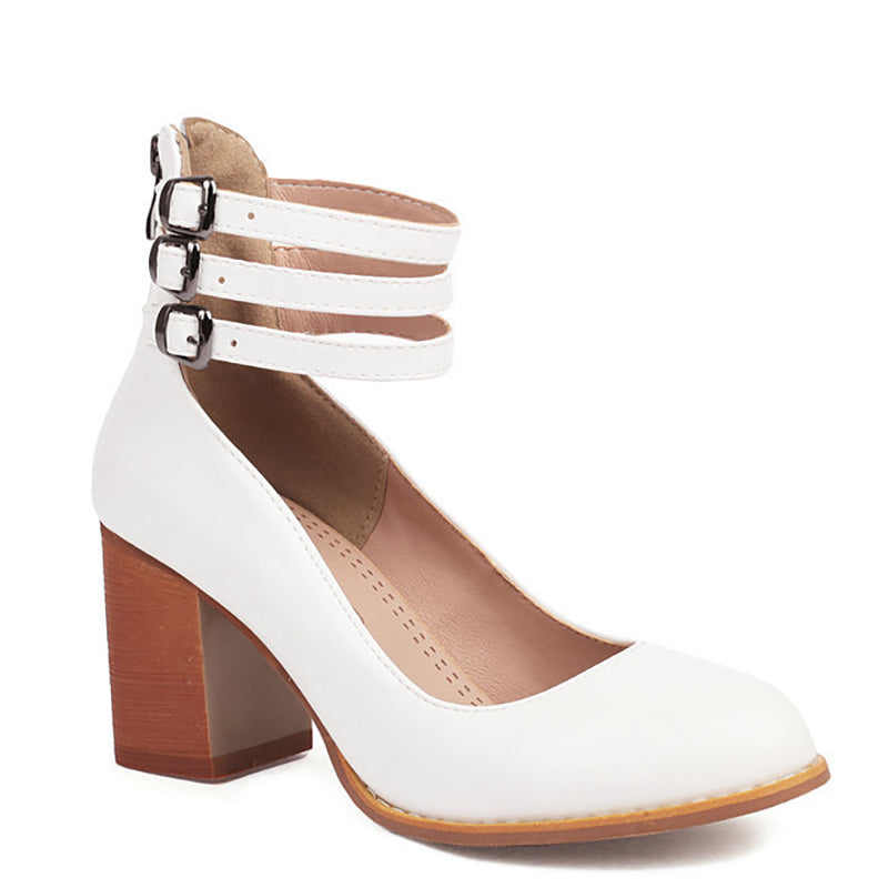 Divifa Casilda Smooth Sandals with Ankle Strap and Thick Heel