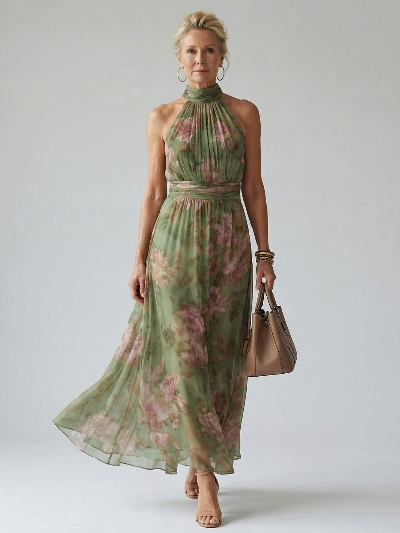 Divifa Colette Floral Halter Midi Dress