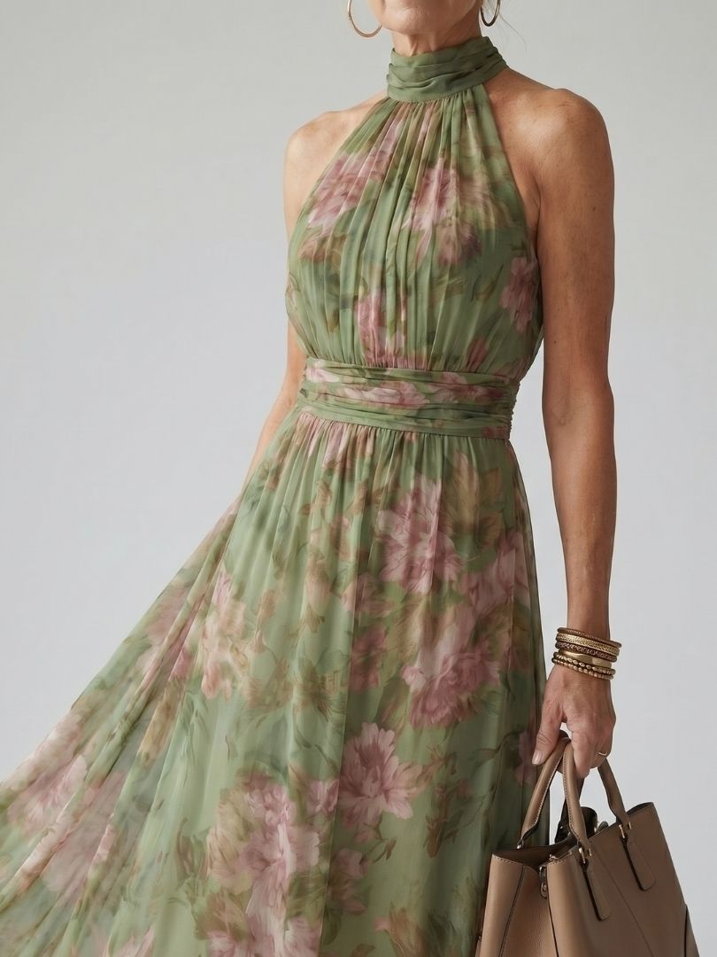 Divifa Colette Floral Halter Midi Dress