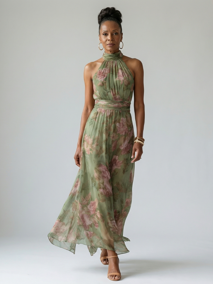 Divifa Colette Floral Halter Midi Dress