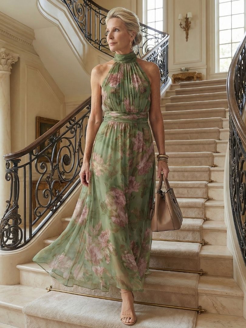 Divifa Colette Floral Halter Midi Dress
