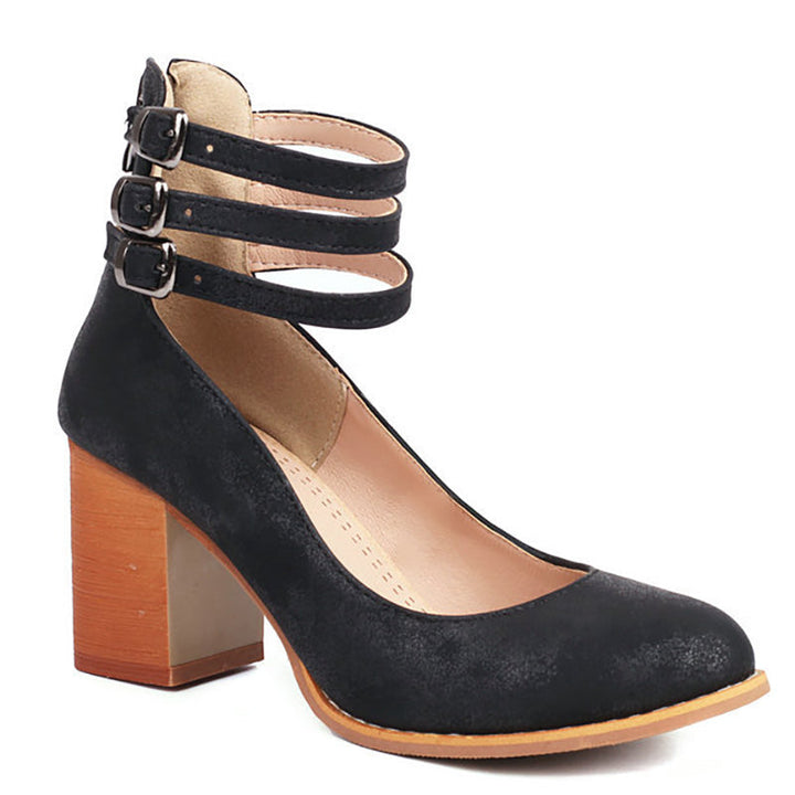 Divifa Casilda Smooth Sandals with Ankle Strap and Thick Heel