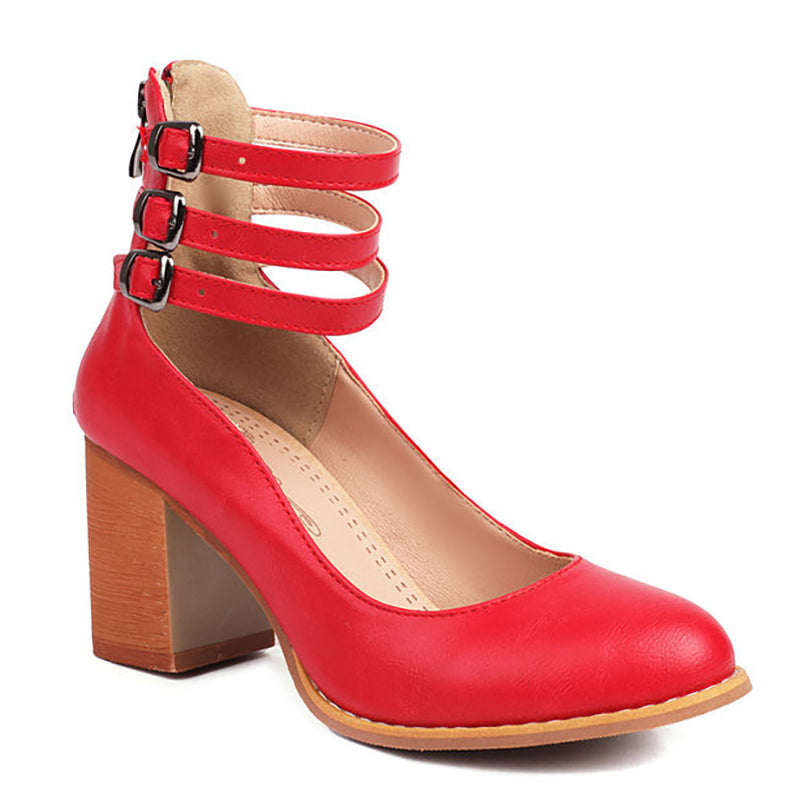 Divifa Casilda Smooth Sandals with Ankle Strap and Thick Heel