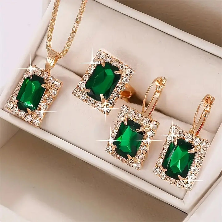 Divifa Sylvara Greenveil Jewelry Set in White Gold-Plated stainless steel