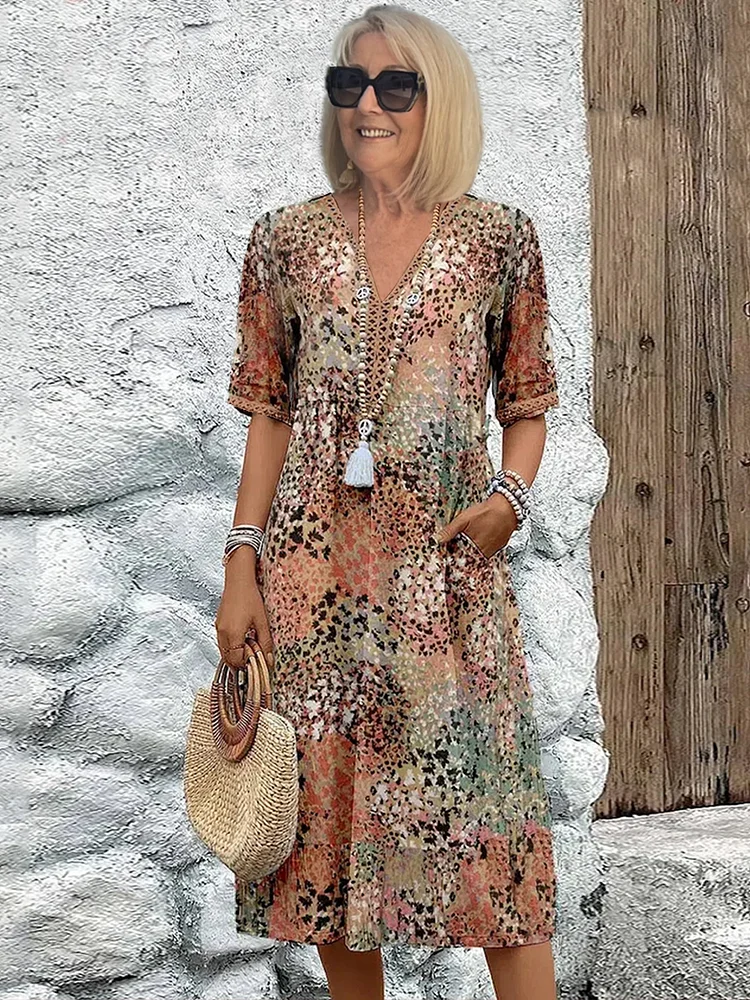 Divifa Tanya Colorful Midi Dress